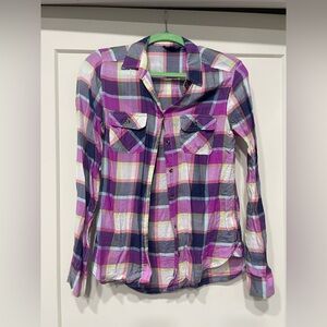 American Eagle Outfitters Purple and Pink Plaid Button Down Shirt